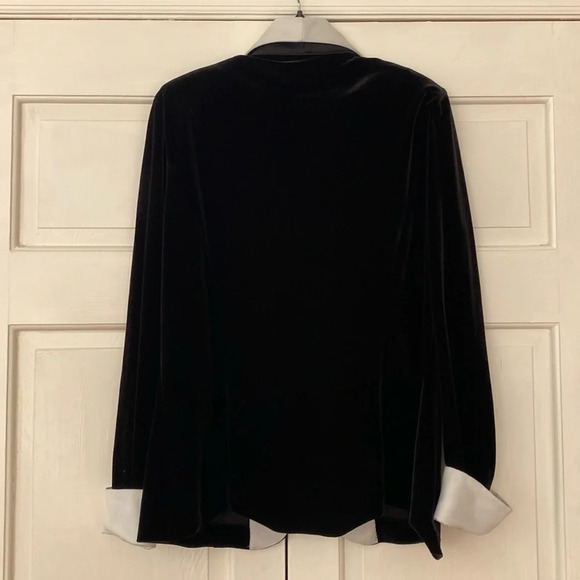 Alex Evenings Size XL Black Formal Velvet Blazer Satin Lapel Rhinestone Clasp - Picture 10 of 12